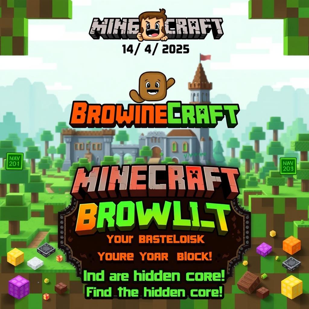 A vibrant and eye-catching advertisement for a Minecraft-inspired brownie brand named 'BrownieCraft'