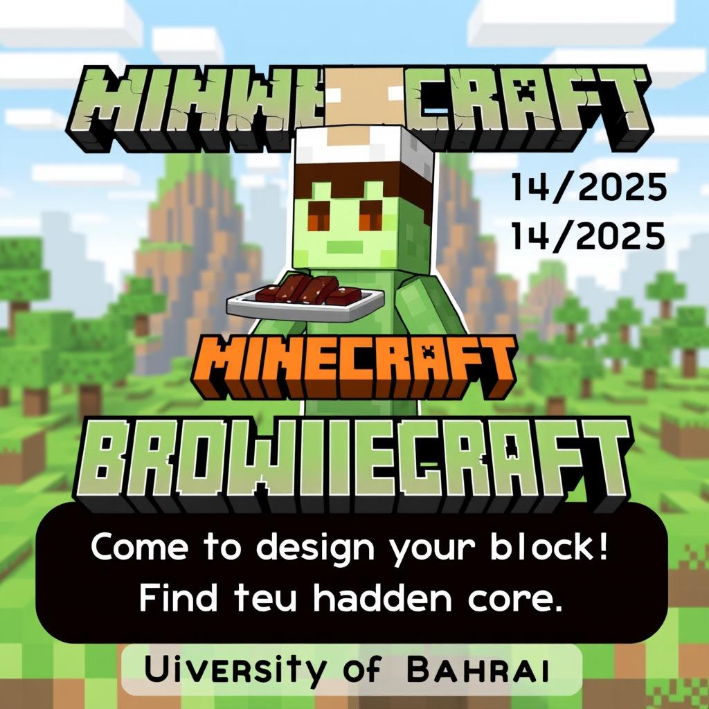 A colorful Minecraft-themed advertisement for a brand called 'Browniecraft'