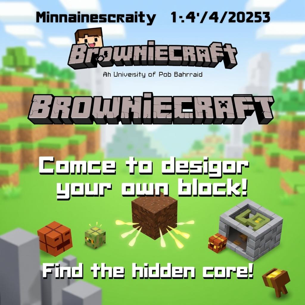 A vibrant Minecraft-themed advertisement featuring the brand name 'Browniecraft' in a blocky, pixelated font