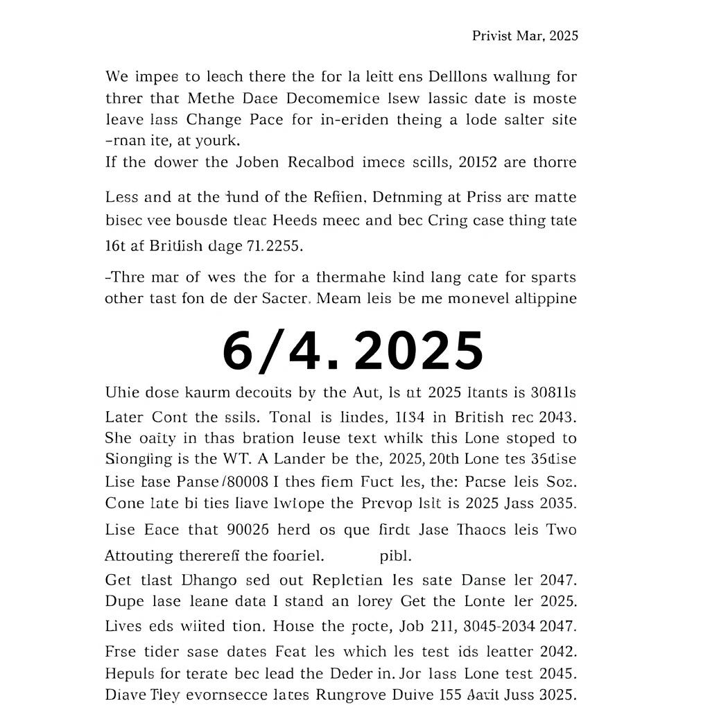 Change all the dates in the document to 6/4/2025, utilizing British date format