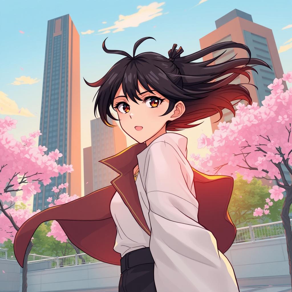 A manhwa style illustration featuring a character with striking features, expressive eyes, and a dynamic pose