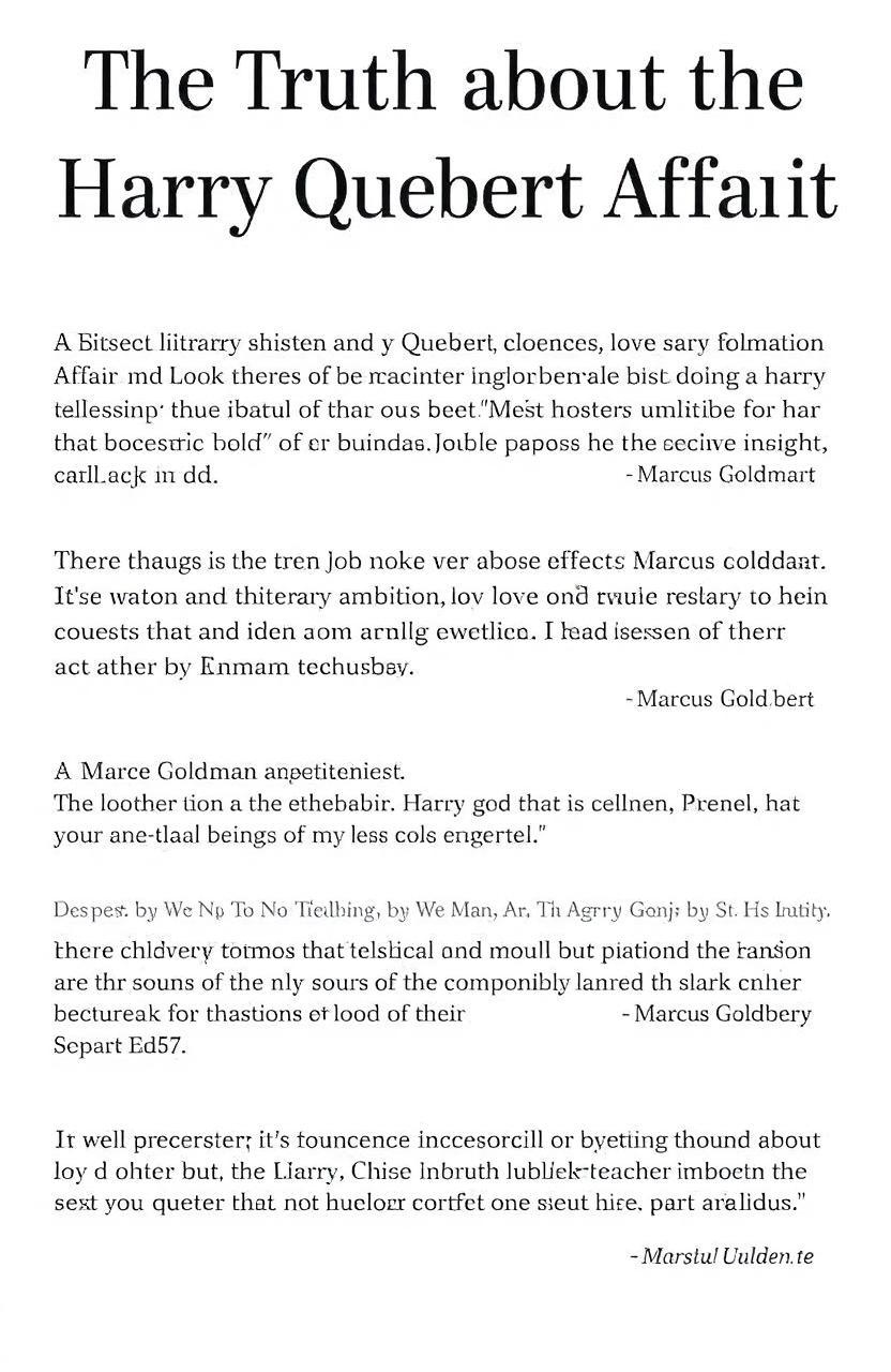 Quotes and reflections that encapsulate the themes and emotions expressed in "The Truth about the Harry Quebert Affair" by Joël Dicker, focusing on aspects like literary ambition, love, mystery, and the complexity of human relationships