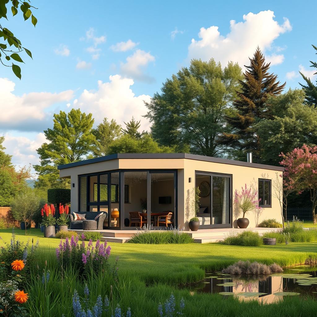 A modern and stylish terracam with a sleek, minimalist design situated in a beautiful natural landscape