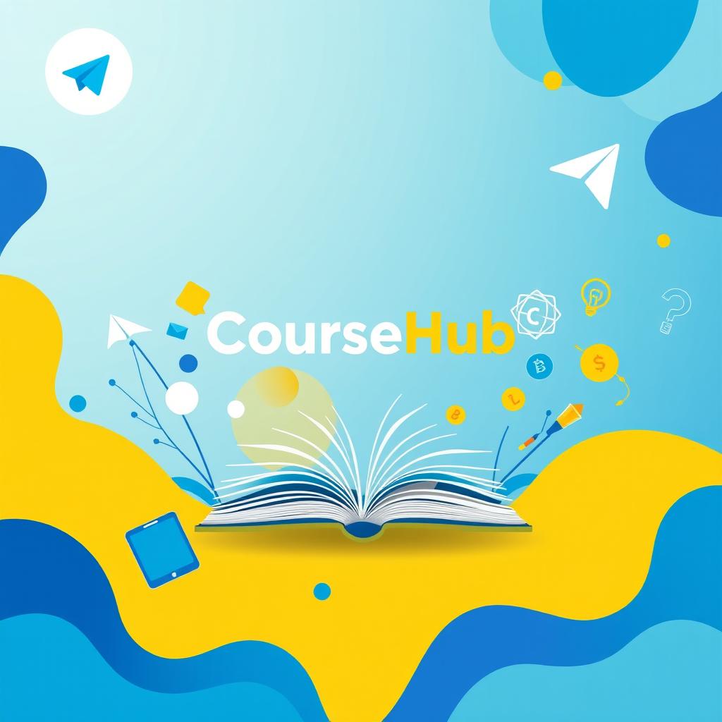 A vibrant and engaging background image for a Telegram channel named 'CourseHub'