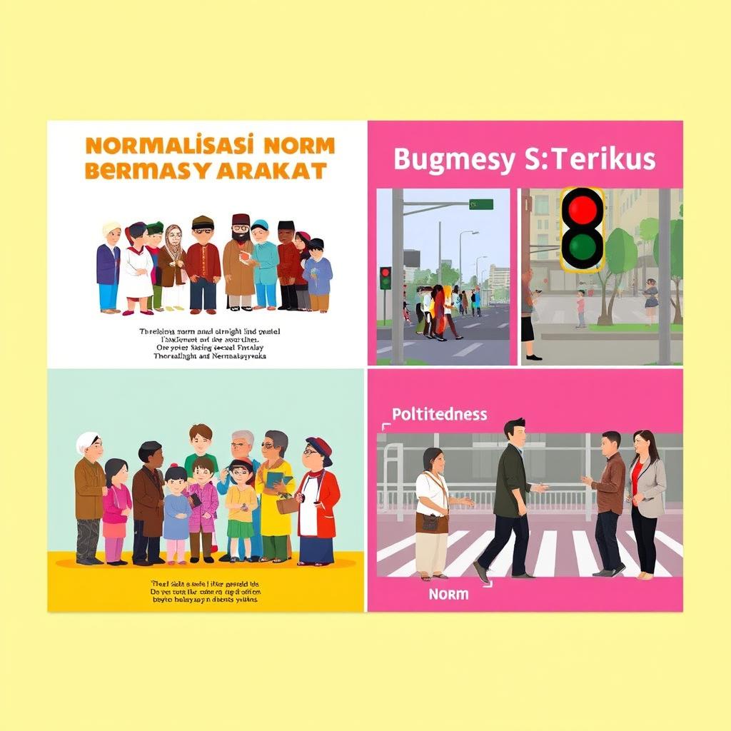 An A4 movie cover design for an educational film titled 'Normalisasi Norma Bermasyarakat'