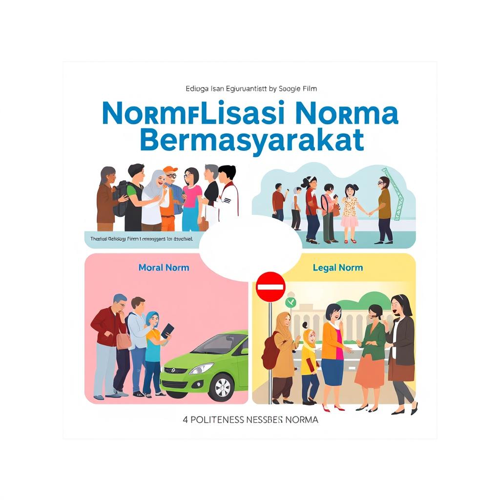 An A4 movie cover design for an educational film titled 'Normalisasi Norma Bermasyarakat'