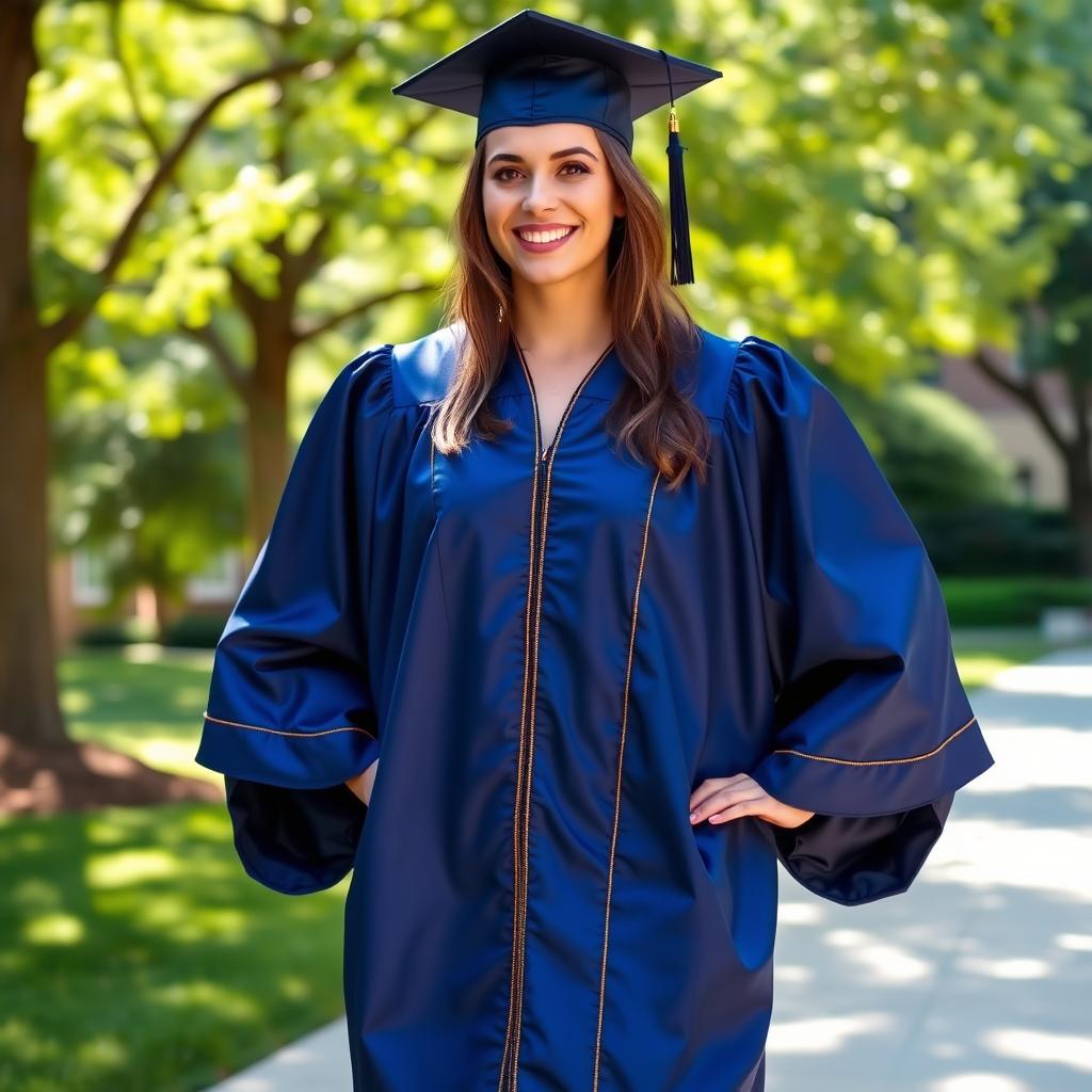 A stylish graduation gown, elegantly flowing and made of rich, satin fabric