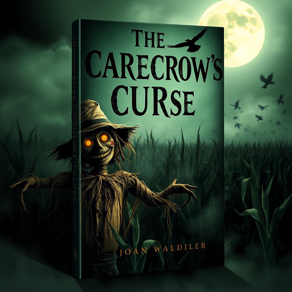 A chilling book cover for a horror novel titled 'The Scarecrow's Curse'