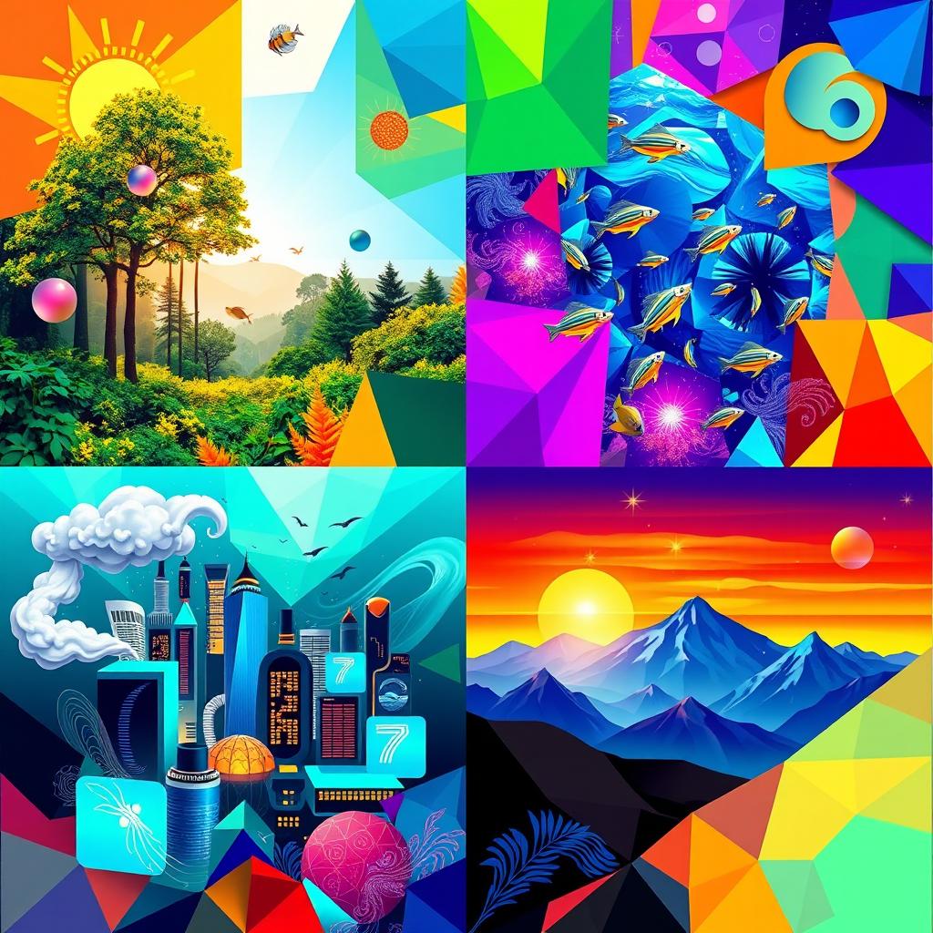 A vibrant 4x4 poster layout featuring a stunning collage of diverse geometric patterns and colorful abstract designs