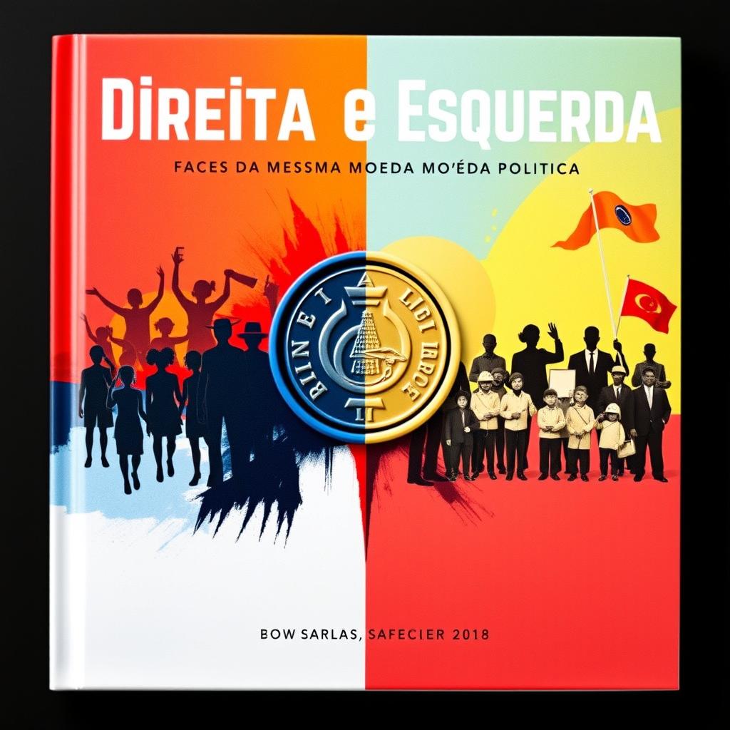 A thought-provoking book cover for 'Direita e Esquerda, Faces da Mesma Moeda Política' (Right and Left, Faces of the Same Political Coin)