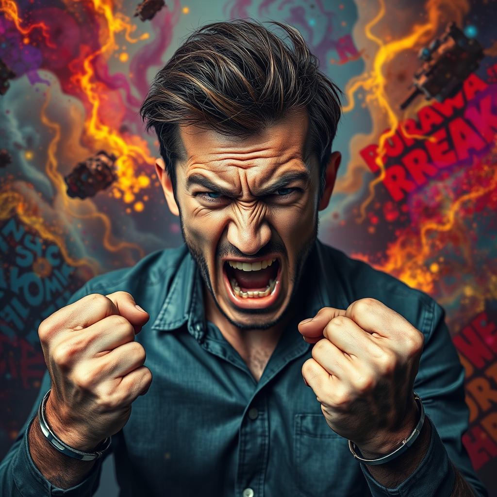 A volatile person exhibiting intense emotions, with facial expressions conveying anger and frustration