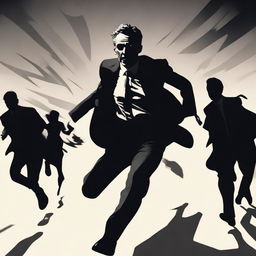 An artistic portrayal of Jordan Peterson in mid-run, with ominous shadowy figures, symbolic of personal demons, fading in the background.