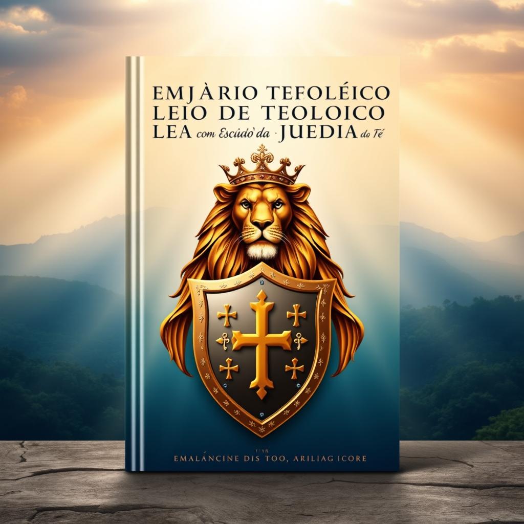A compelling book cover design for 'Seminário Teológico Leão de Judá com Escudo da Fé' (Lion of Judah Theological Seminary with Shield of Faith)