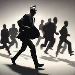 An artistic portrayal of Jordan Peterson in mid-run, with ominous shadowy figures, symbolic of personal demons, fading in the background.