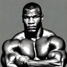 A detailed portrait of Mike Tyson in his prime, showcasing his muscular physique and fierce determination.