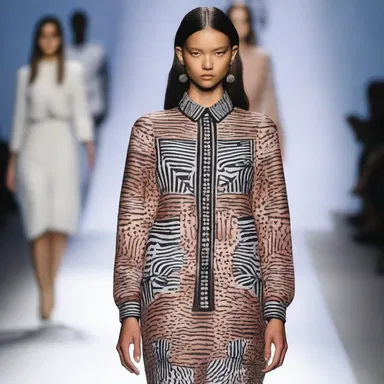 The fashion designer showcased a collection inspired by animistic patterns and animal motifs.