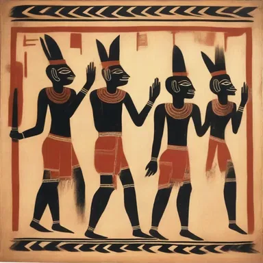 The painting depicted an animistic ritual performed by an ancient tribe.