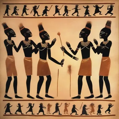 The painting depicted an animistic ritual performed by an ancient tribe.