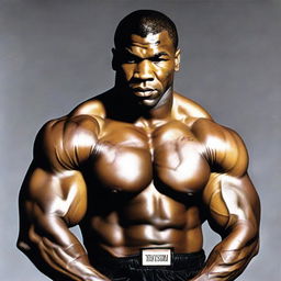 A detailed portrait of Mike Tyson in his prime, showcasing his muscular physique and fierce determination.