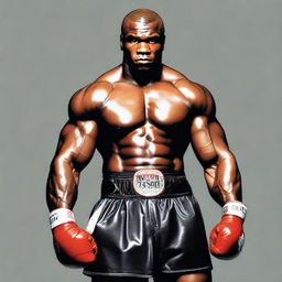 A detailed portrait of Mike Tyson in his prime, showcasing his muscular physique and fierce determination.