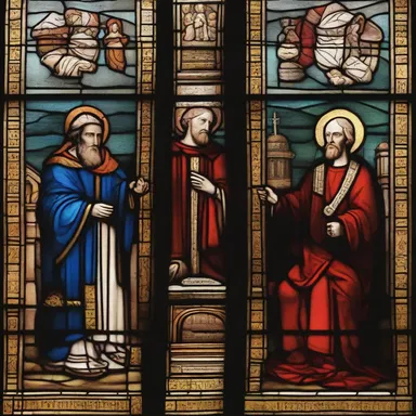 The animized stained glass windows in the church depicted scenes from religious texts.