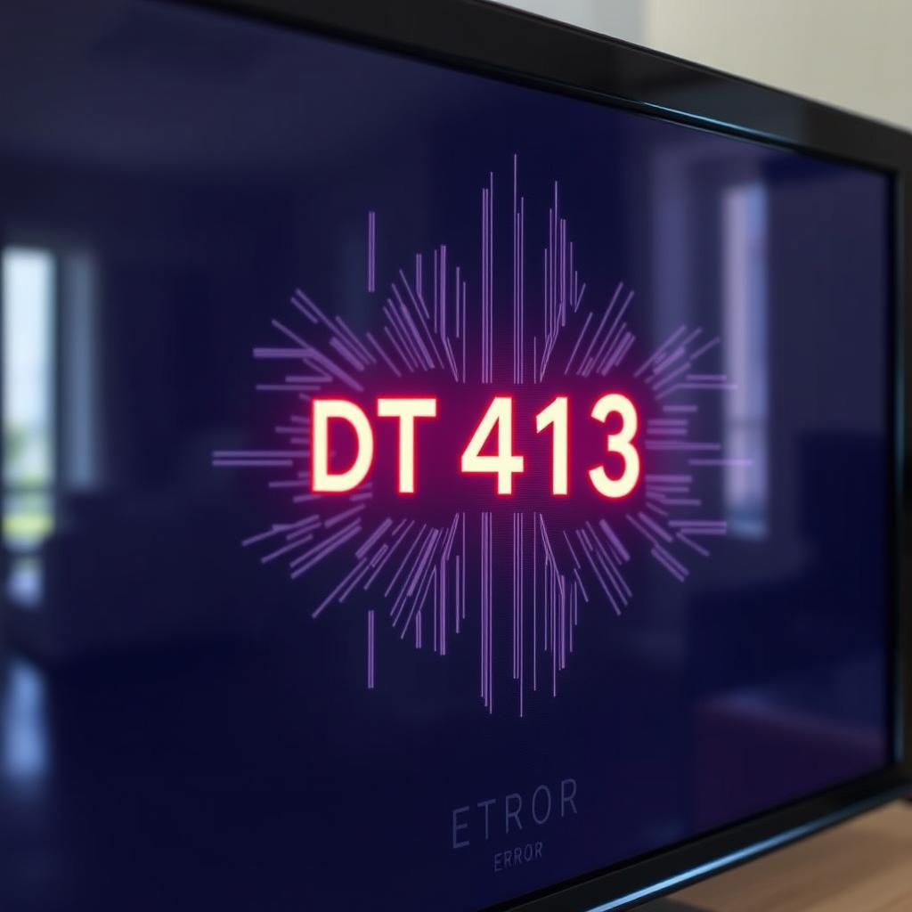 A close-up view of a TV screen displaying an error signal labeled 'DT413'