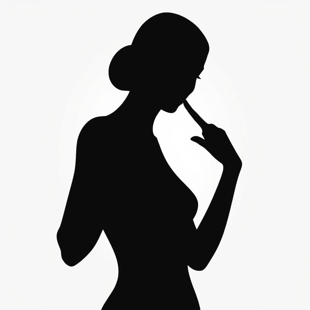 A vectorized image of a woman silhouette elegantly making the sign of silence with her index finger placed on her lips