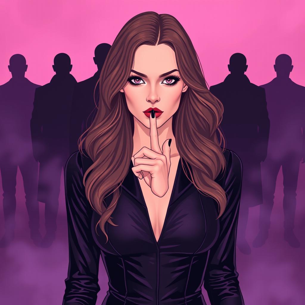 A vector illustration featuring a woman at the center with long, wavy, light brown hair