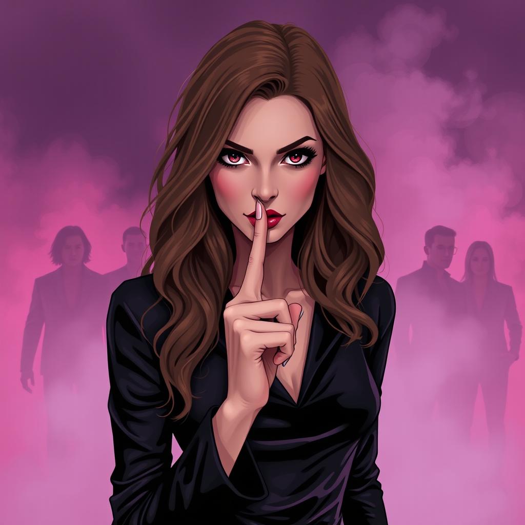 A vector illustration featuring a woman at the center with long, wavy, light brown hair