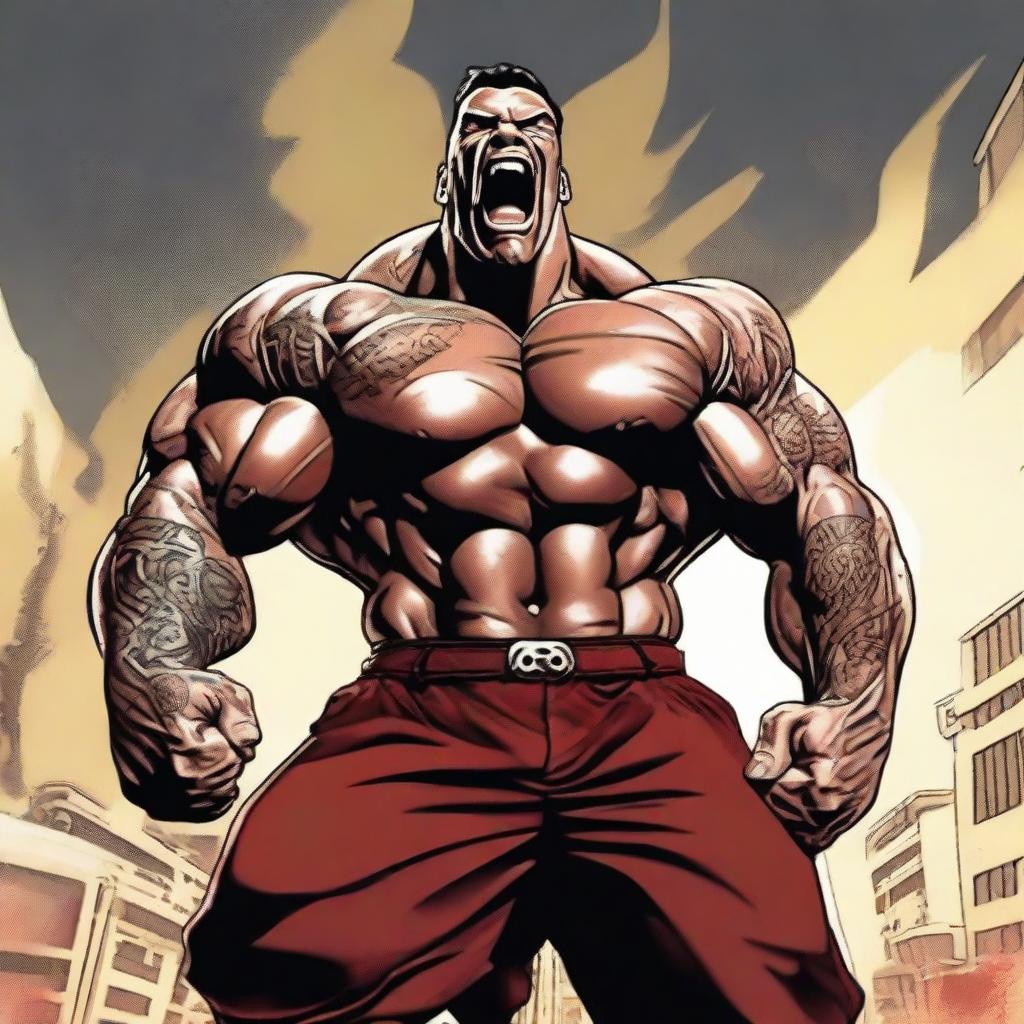 An animated, muscular figure resembling Rich Piana, passionately yelling 'Good Morning Goddammit!' in an energetic morning setting.