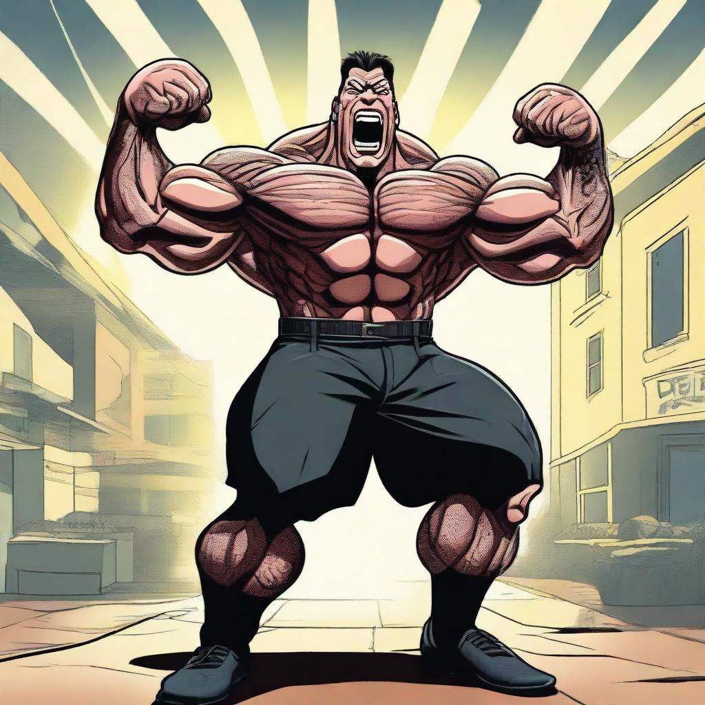 An animated, muscular figure resembling Rich Piana, passionately yelling 'Good Morning Goddammit!' in an energetic morning setting.