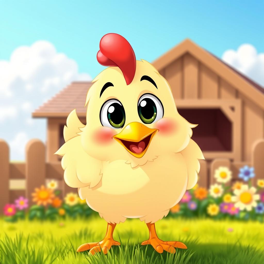 Cheerful Cartoon Chicken in a Sunny Farmyard | Idyllic Ideas