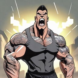 An animated, muscular figure resembling Rich Piana, passionately yelling 'Good Morning Goddammit!' in an energetic morning setting.