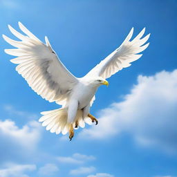 A majestic white eagle, a symbol of hope, soaring in a clear blue sky.