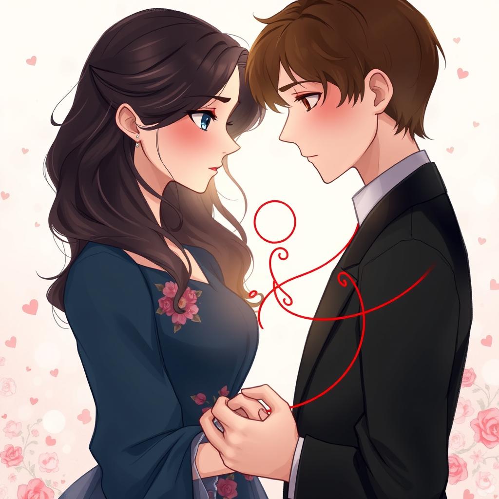 A tender illustration depicting a young woman with long, wavy dark brown hair and deep dark blue eyes filled with longing and restrained pain