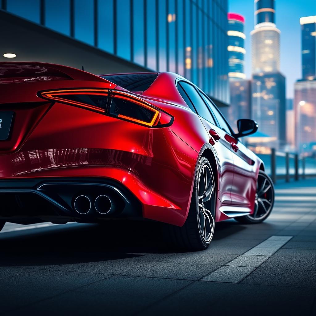 A stunning 2025 Alfa Romeo Giulia Veloce, featuring a sleek and sporty design, adorned with four prominent exhaust pipes that give it an aggressive stance
