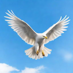 A majestic white eagle, a symbol of hope, soaring in a clear blue sky.