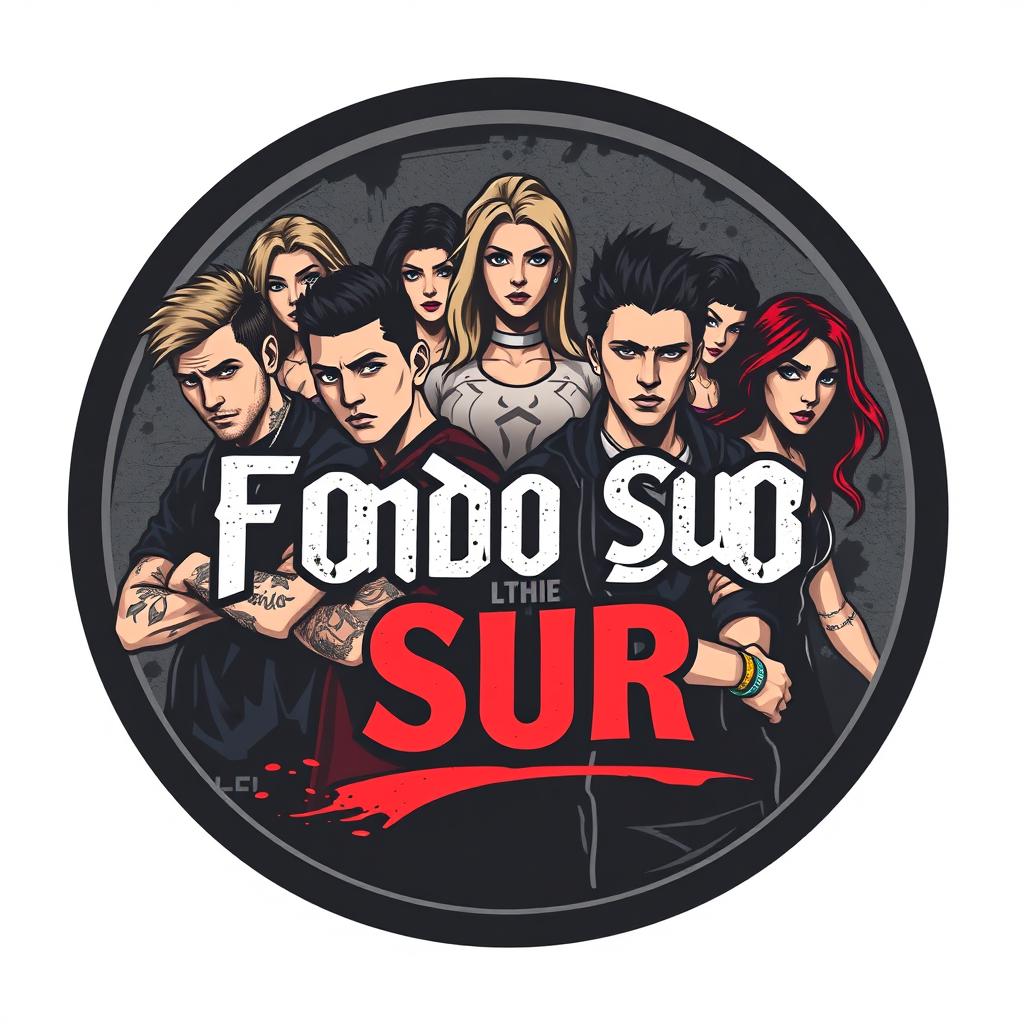 A round logo with an ultra/hooligan and aggressive style, displaying the text 'Fondo Sur'