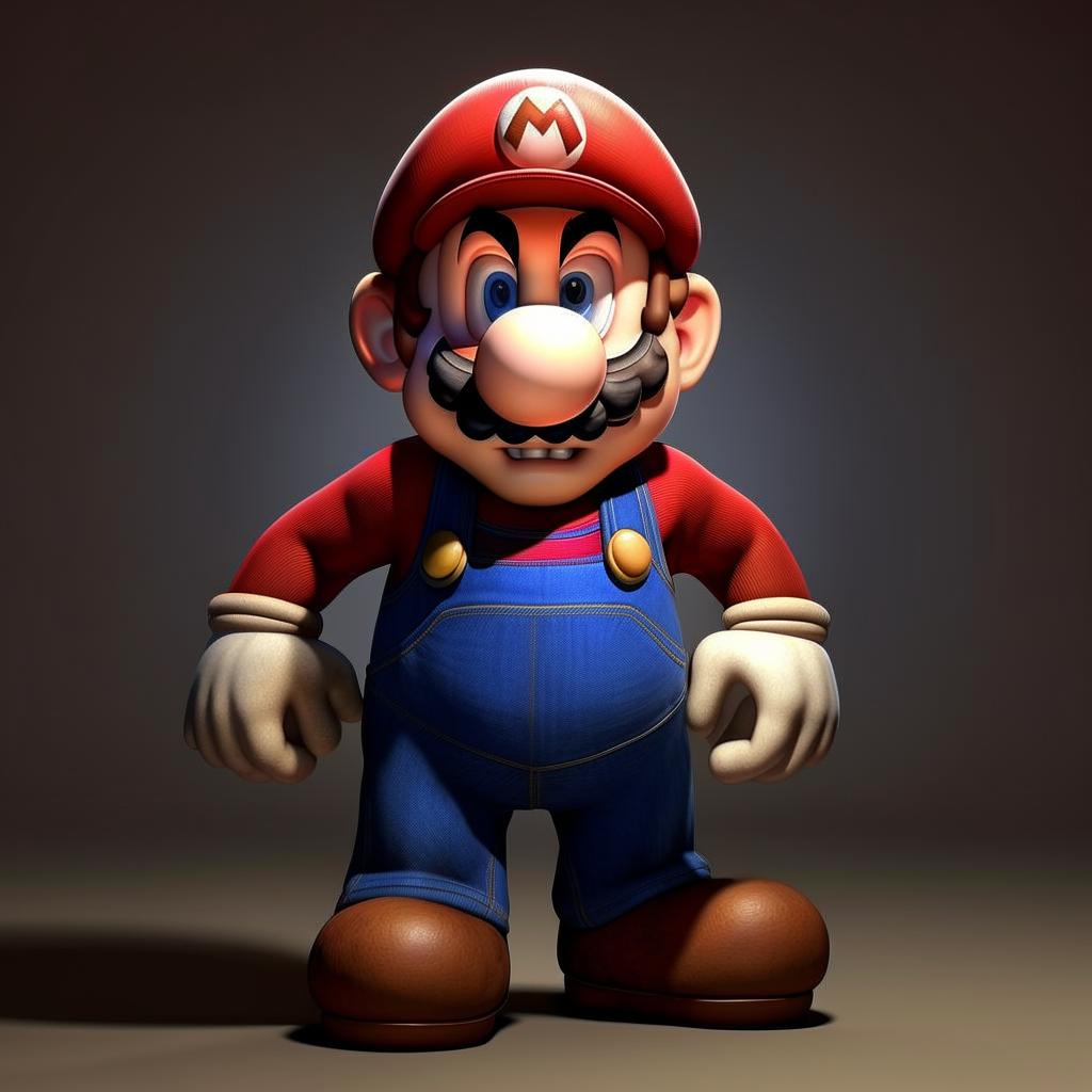 A realistic-looking Mario from the Super Mario series portraying a sense of fatigue.