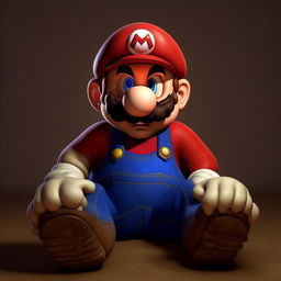 A realistic-looking Mario from the Super Mario series portraying a sense of fatigue.