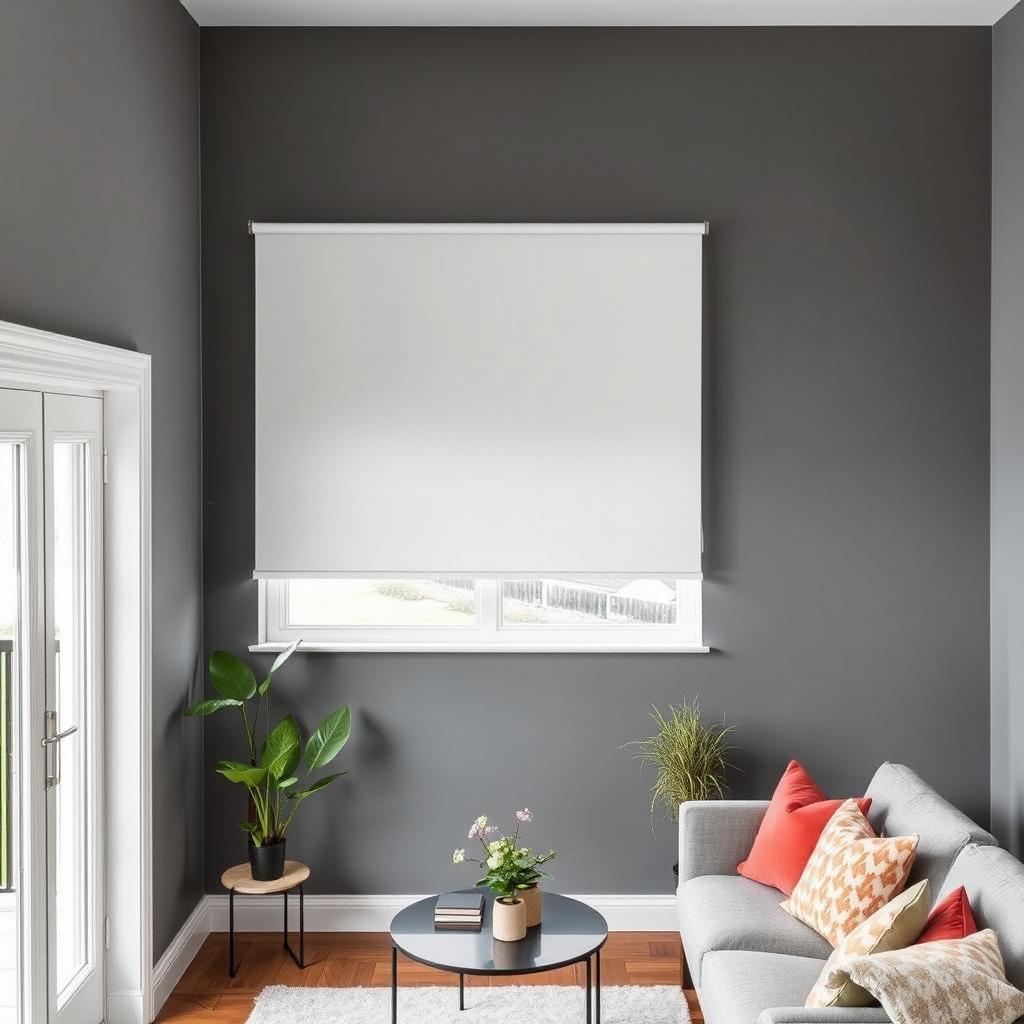 A beautifully decorated interior space featuring a striking gray wall