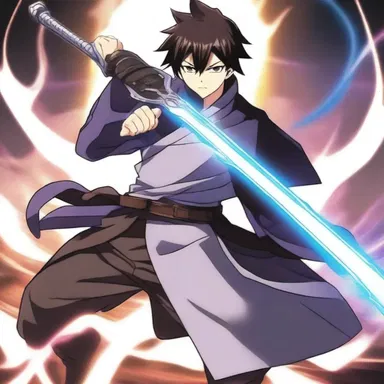 The protagonist in the anime series possesses an anionic sword that can cut through anything.