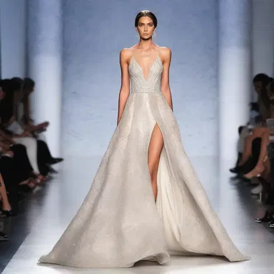 The designer showcased a stunning gown with intricate anionic patterns on the runway.