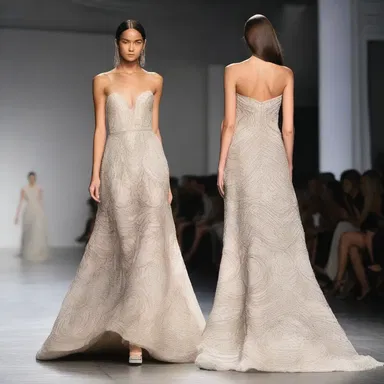 The designer showcased a stunning gown with intricate anionic patterns on the runway.
