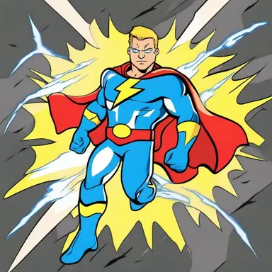 The anionic superhero in the cartoon show saved the day with his lightning speed and electric powers.