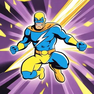 The anionic superhero in the cartoon show saved the day with his lightning speed and electric powers.