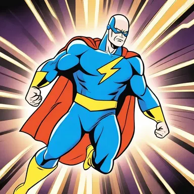 The anionic superhero in the cartoon show saved the day with his lightning speed and electric powers.
