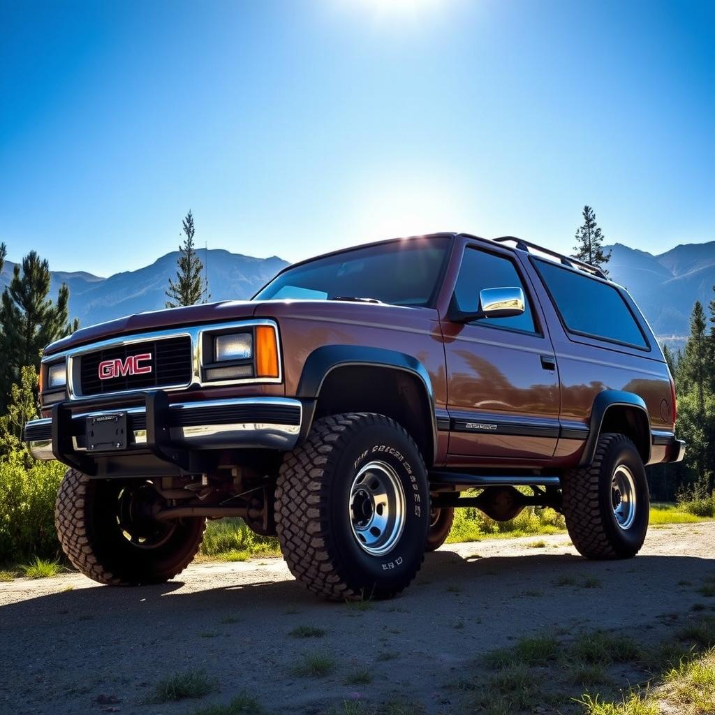 A detailed shot of a 2000 GMC Jimmy, showcasing its rugged exterior and distinctive features