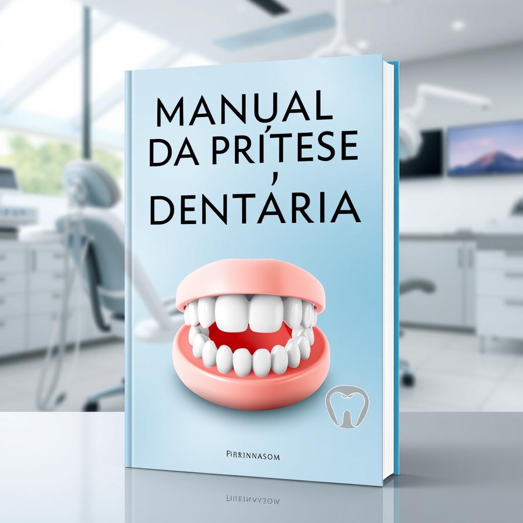 A professional and attractive ebook cover design featuring the title 'MANUAL DA PRÓTESE DENTÁRIA' prominently displayed