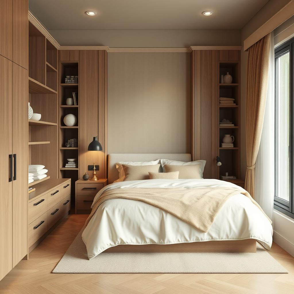 A chic bedroom measuring 3x4 meters featuring a cozy 2x1 meter bed